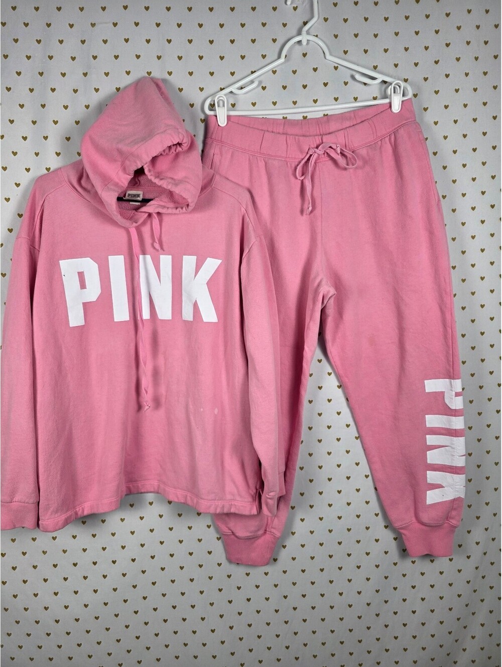 Victorias Secret Pink Large XL Hoodie Sweats Logo SET outfit Sweatpants 2pc